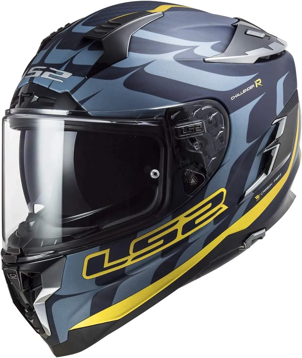 LS2 Helmets Challenger Carbon Flames Helmet (Blue Carbon Gold - Large)