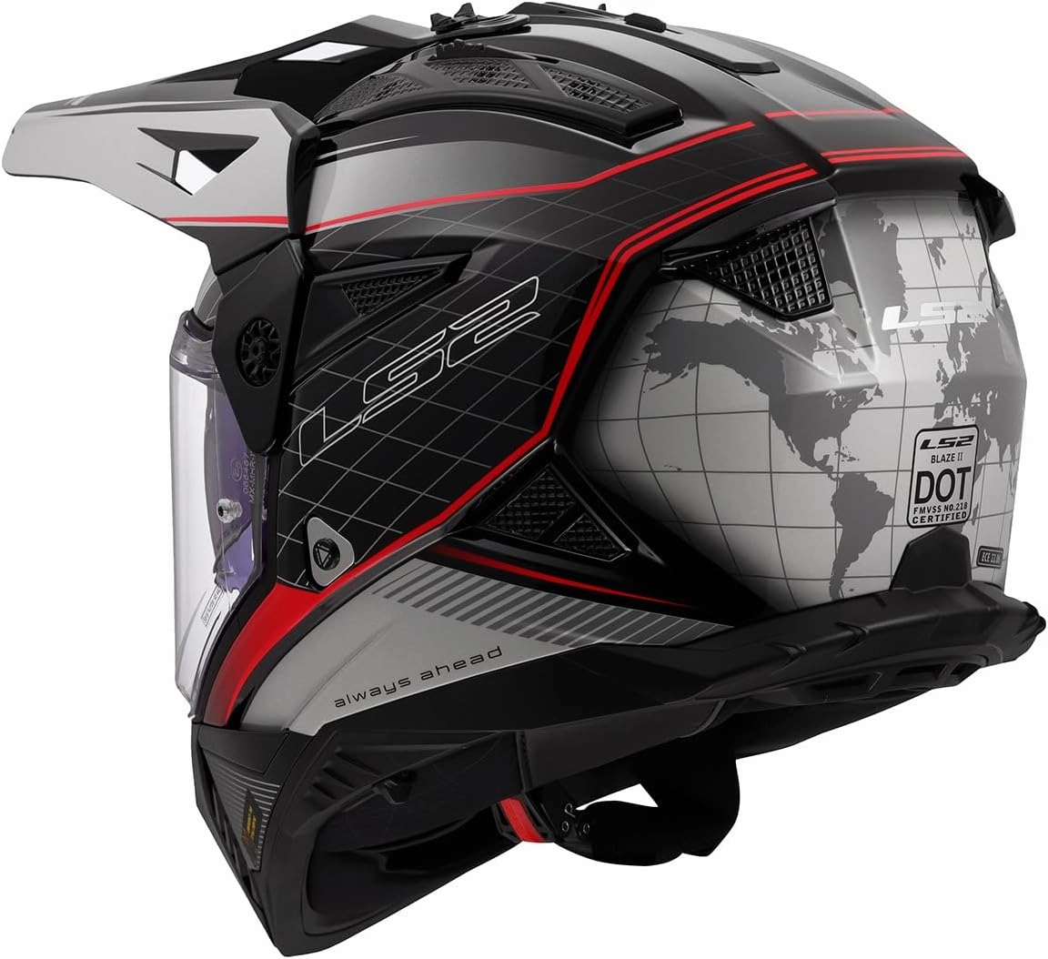 LS2 Helmets Blaze II Adventure Motorcycle Helmet W/SunShield (Gloss 100th Meridian Black/Light Gray/Red - Large)