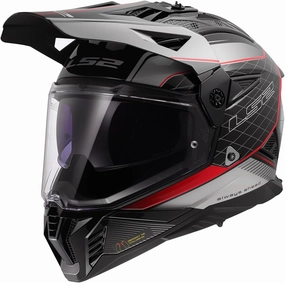 LS2 Helmets Blaze II Adventure Motorcycle Helmet W/SunShield (Gloss 100th Meridian Black/Light Gray/Red - Large)