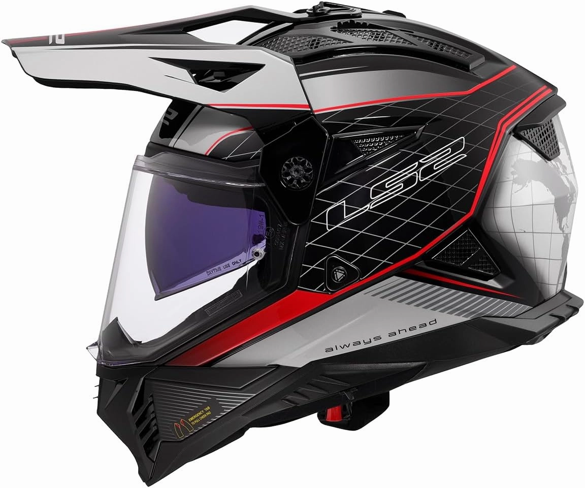 LS2 Helmets Blaze II Adventure Motorcycle Helmet W/SunShield (Gloss 100th Meridian Black/Light Gray/Red - Large)