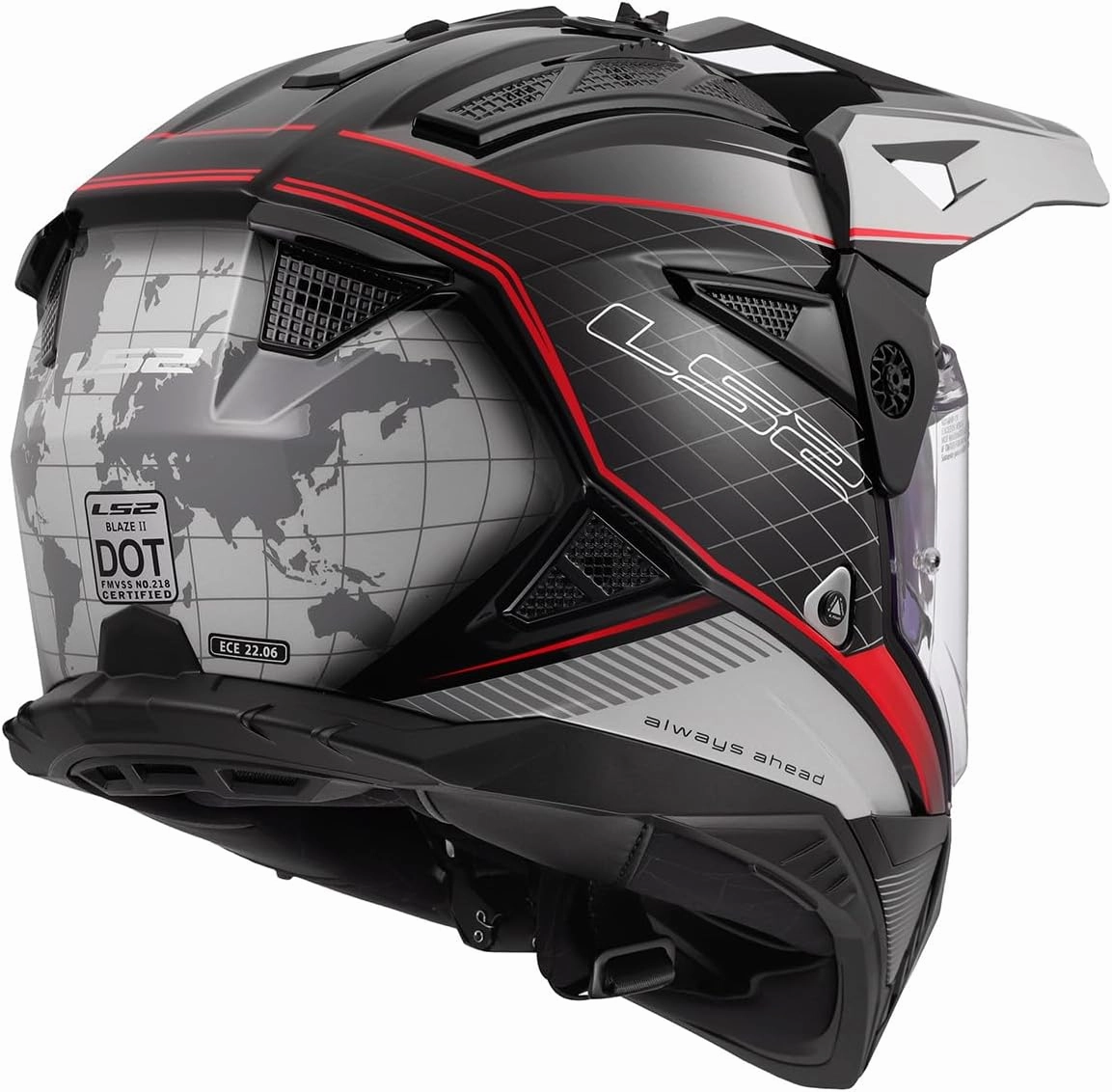 LS2 Helmets Blaze II Adventure Motorcycle Helmet W/SunShield (Gloss 100th Meridian Black/Light Gray/Red - Large)