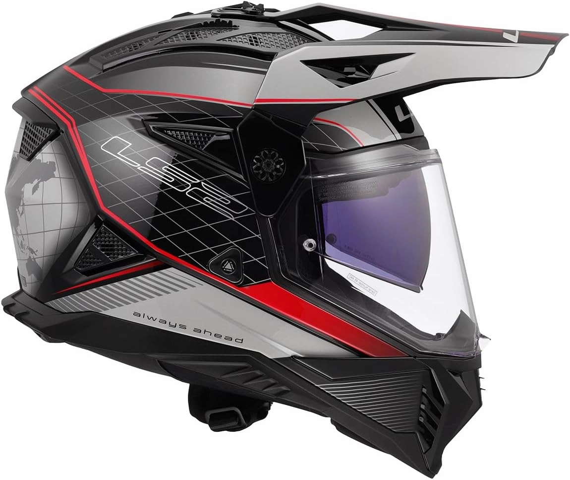 LS2 Helmets Blaze II Adventure Motorcycle Helmet W/SunShield (Gloss 100th Meridian Black/Light Gray/Red - Large)