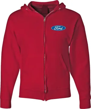 Lucky Ride Men's Ford Hoodie Ford Oval Small (Pocket Print) FULL ZIP