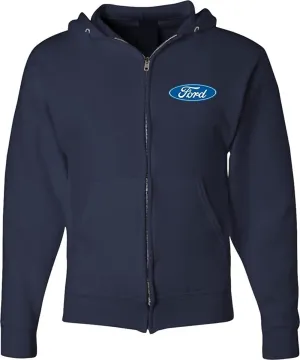 Lucky Ride Men's Ford Hoodie Ford Oval Small (Pocket Print) FULL ZIP