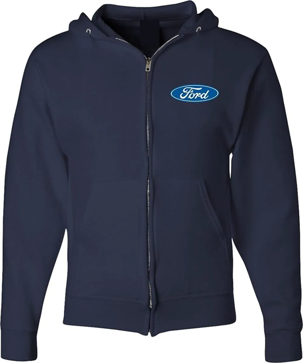 Lucky Ride Men's Ford Hoodie Ford Oval Small (Pocket Print) FULL ZIP