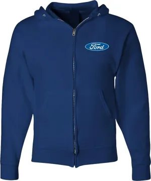 Lucky Ride Men's Ford Hoodie Ford Oval Small (Pocket Print) FULL ZIP