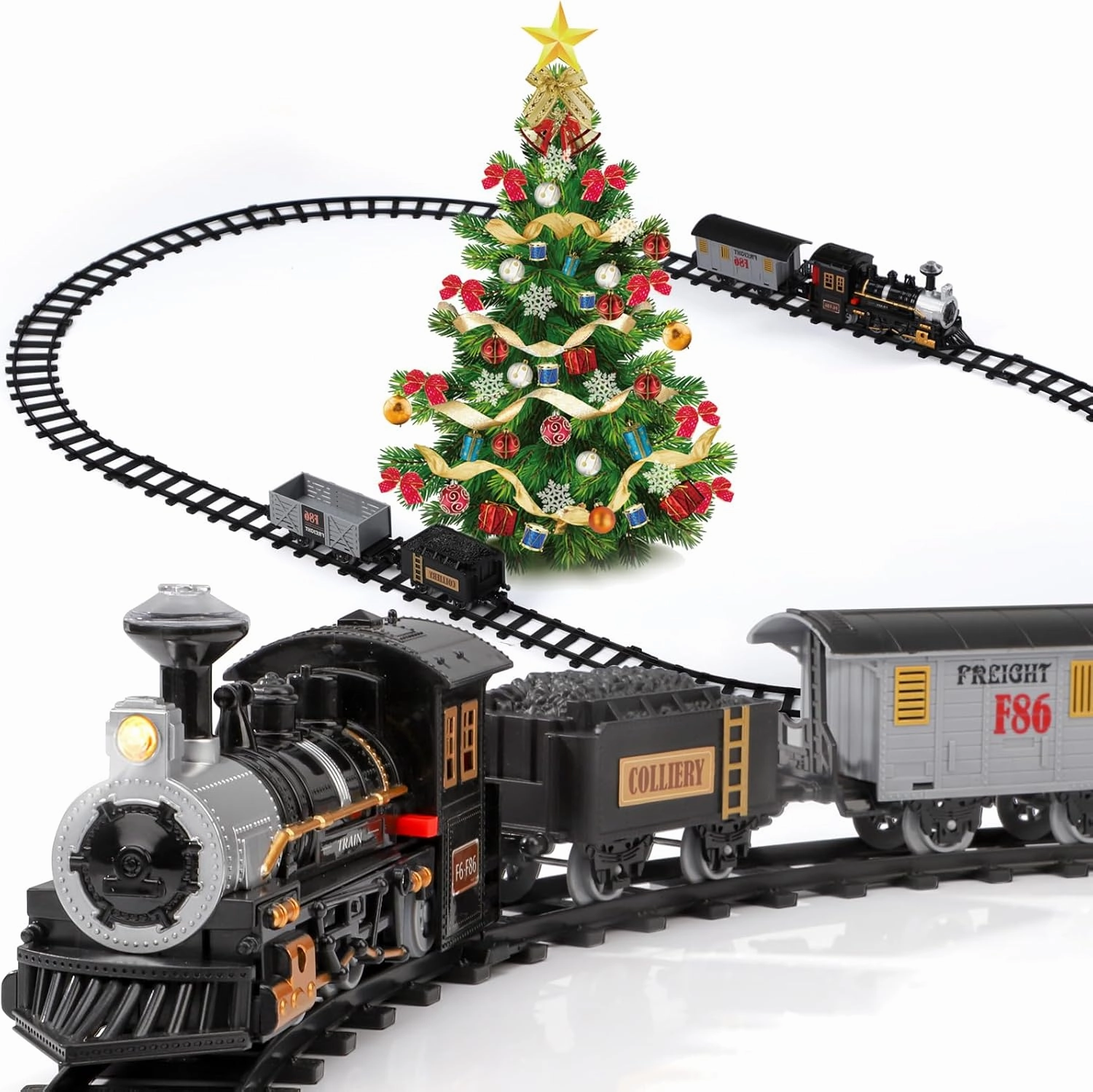 Lucky Doug Christmas Train Set - Light & Sound Train Toys for Kids 1-8, Perfect for Under the Christmas Tree or Birthday Gifts