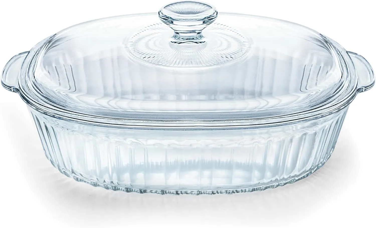 Luvan 2.8L/3Qt Glass Casserole Dish with Lid, Ribbed Oval Glass Baking Dish for Oven & Microwave, Clear Lead-Free Covered Casserole Cookware, Versatile Deep Glass Food Container for Baking, Cooking