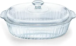 Luvan 2.8L/3Qt Glass Casserole Dish with Lid, Ribbed Oval Glass Baking Dish for Oven & Microwave, Clear Lead-Free Covered Casserole Cookware, Versatile Deep Glass Food Container for Baking, Cooking