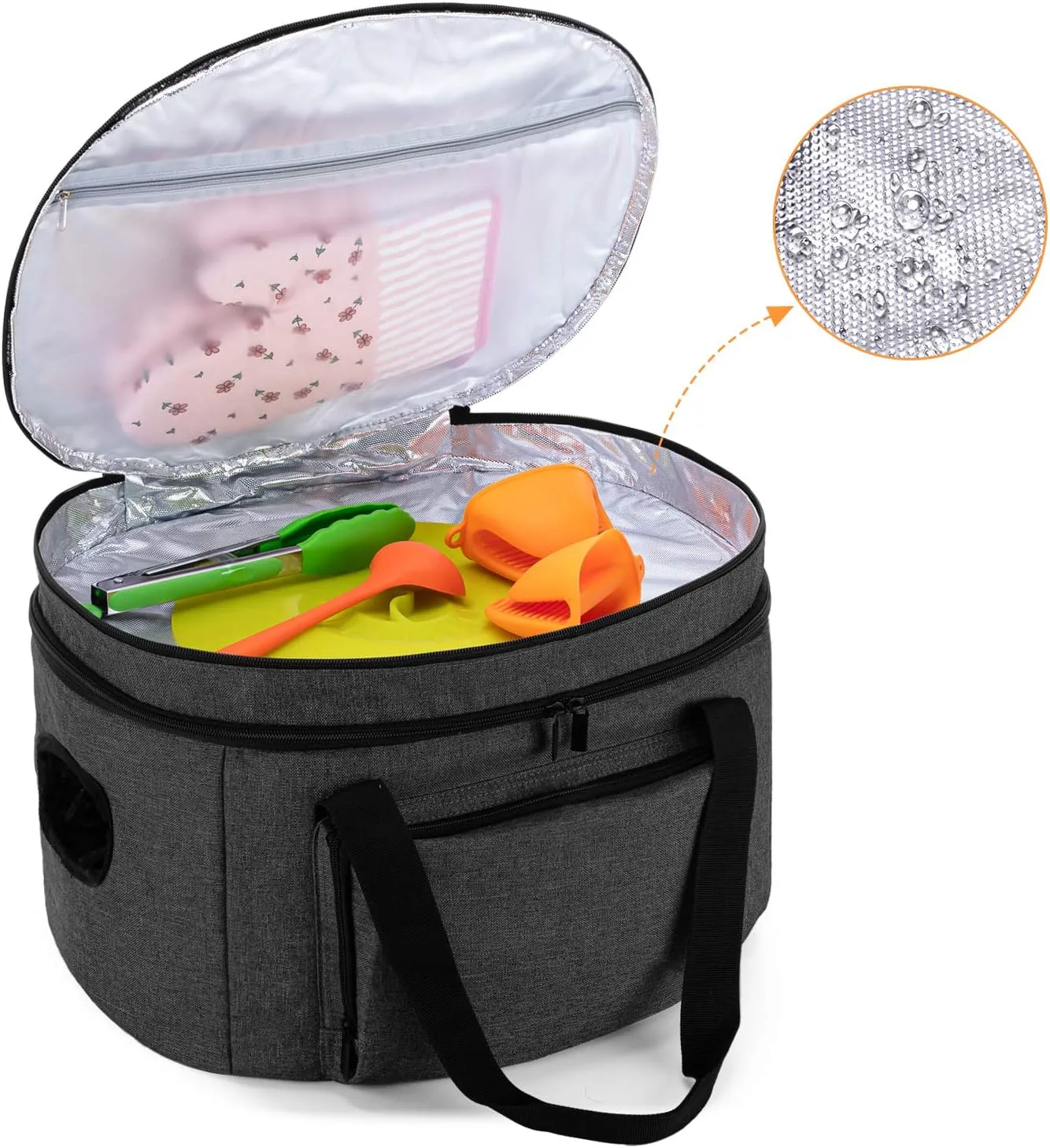 LUXJA Double Layers Slow Cooker Bag (with a Bottom Pad and Lid Fasten Straps), Insulated Carrier Fits for Most 6-8 Quart Oval Slow Cooker, Black (Bag Only)