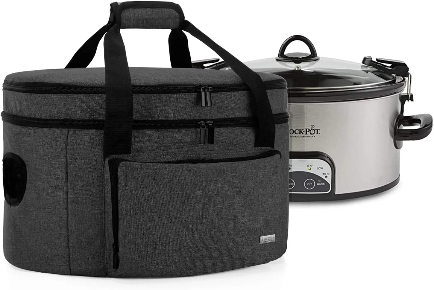 LUXJA Double Layers Slow Cooker Bag (with a Bottom Pad and Lid Fasten Straps), Insulated Carrier Fits for Most 6-8 Quart Oval Slow Cooker, Black (Bag Only)