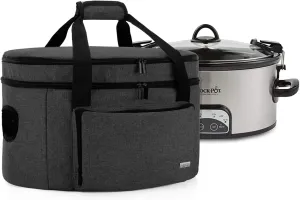 LUXJA Double Layers Slow Cooker Bag (with a Bottom Pad and Lid Fasten Straps), Insulated Carrier Fits for Most 6-8 Quart Oval Slow Cooker, Black (Bag Only)