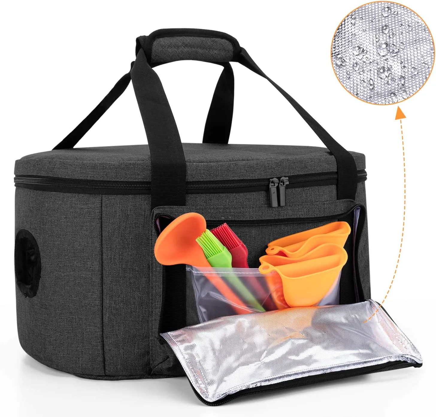 LUXJA Insulated Slow Cooker Bag (with a Bottom Pad and Lid Fasten Straps), Carrier Case Fits for Most 6-8 Quart Oval Slow Cooker, Black