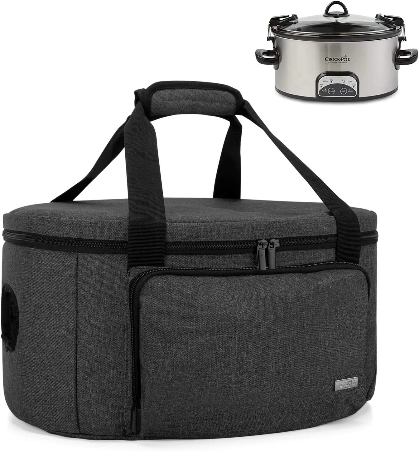 LUXJA Insulated Slow Cooker Bag (with a Bottom Pad and Lid Fasten Straps), Carrier Case Fits for Most 6-8 Quart Oval Slow Cooker, Black