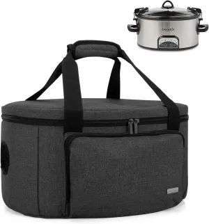 LUXJA Insulated Slow Cooker Bag (with a Bottom Pad and Lid Fasten Straps), Carrier Case Fits for Most 6-8 Quart Oval Slow Cooker, Black
