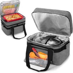 LUXJA Insulated Slow Cooker Bag (with a Bottom Pad and Side Handles) for 6-8 Quart Oval Slow Cooker, Double Layer Carrying Case Compatible with Crock-Pot and Hamilton Beach, Gray