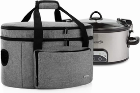 LUXJA Double Layers Slow Cooker Bag (with a Bottom Pad and Lid Fasten Straps), Insulated Carrier Fits for Most 6-8 Quart Oval Slow Cooker, Gray (Bag Only)