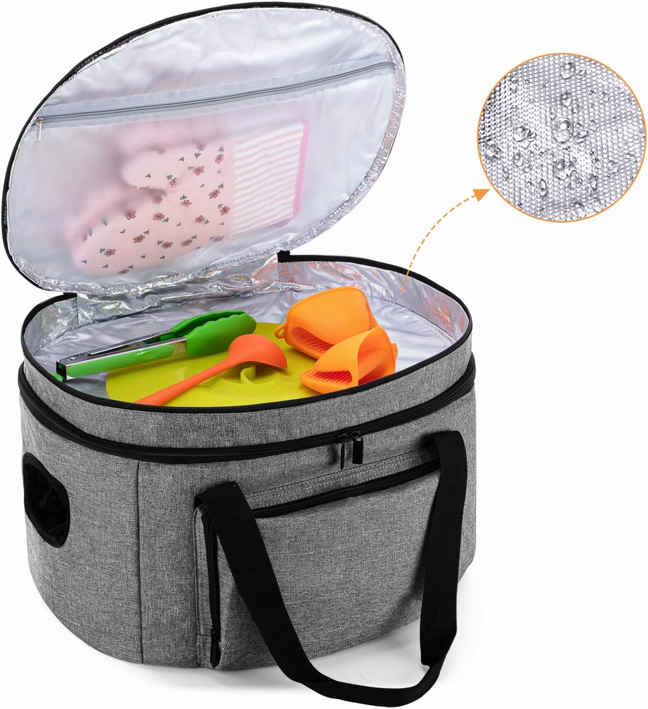 LUXJA Double Layers Slow Cooker Bag (with a Bottom Pad and Lid Fasten Straps), Insulated Carrier Fits for Most 6-8 Quart Oval Slow Cooker, Gray (Bag Only)