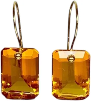 Luxury Earring 14K Solid Gold Rectangle Madeira Citrine Earrings Citrine Jewelry November Birthstone Classic Earring Yellow Gemstone Gift For Her Women Earrings