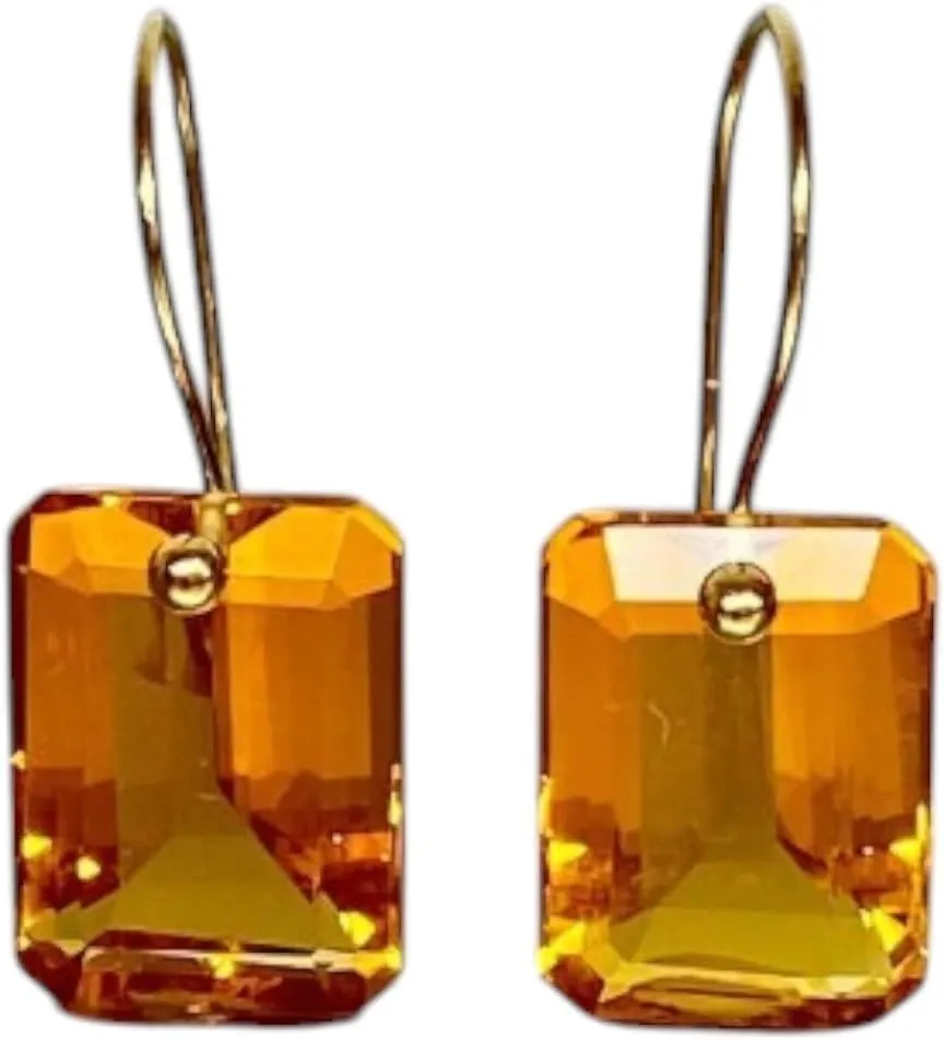 Luxury Earring 14K Solid Gold Rectangle Madeira Citrine Earrings Citrine Jewelry November Birthstone Classic Earring Yellow Gemstone Gift For Her Women Earrings