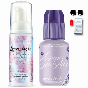 Lyon Lash SUPER SENSITIVE Glue 5ml and Shampoo 60ml Bundle | Eyelash Extension Supplies - Adhesive and Eyelid Foam Cleanser/Eye Makeup & Oil Remover| For Lash Extensions Professional Use