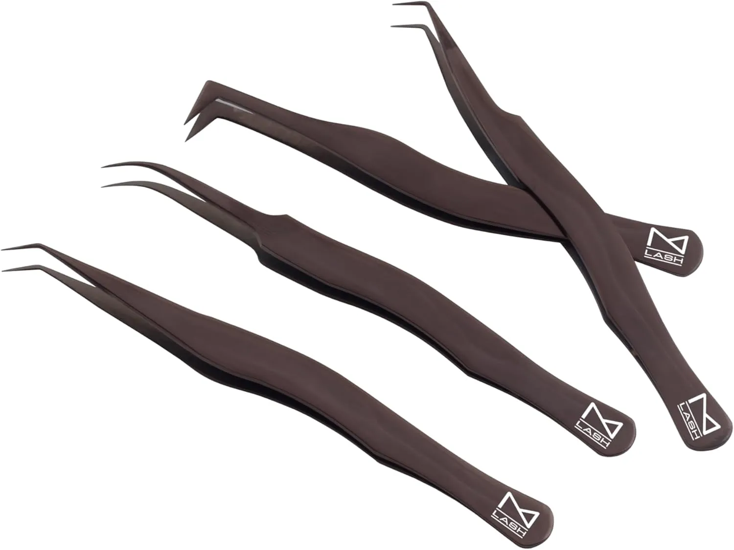 M LASH Eyelash Tweezers for Eyelash Extensions (Set of 4) - Professional Lash Extension Tweezers - Fiber Tip Lash Tweezers, Japanese Steel, Diamond Grip For Flawless Application (Black)