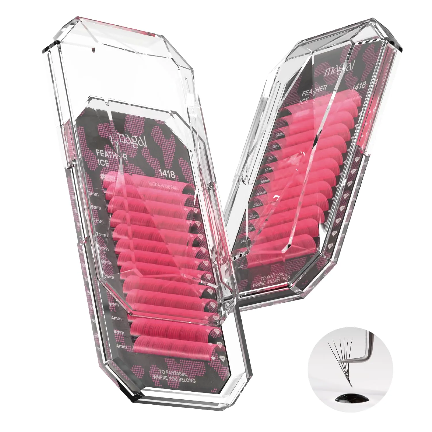 MAGAL FEATHER ICE 1418 Eyelash Extensions 0.07 C D D  Curl 14-18mm Colored Lash Extensions Individual Lashes Volume Lash Professional Eyelashes Extension Tray (Pink)(D _1418 Mixed)