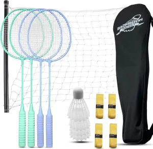 Magicorange Badminton Rackets Set of 5 for Outdoor Backyard Games, Including 4 Racquets,4 Shuttlecocks, 4 Replacement Grip Tapes,1 Badminton net & 1 Carry Bag