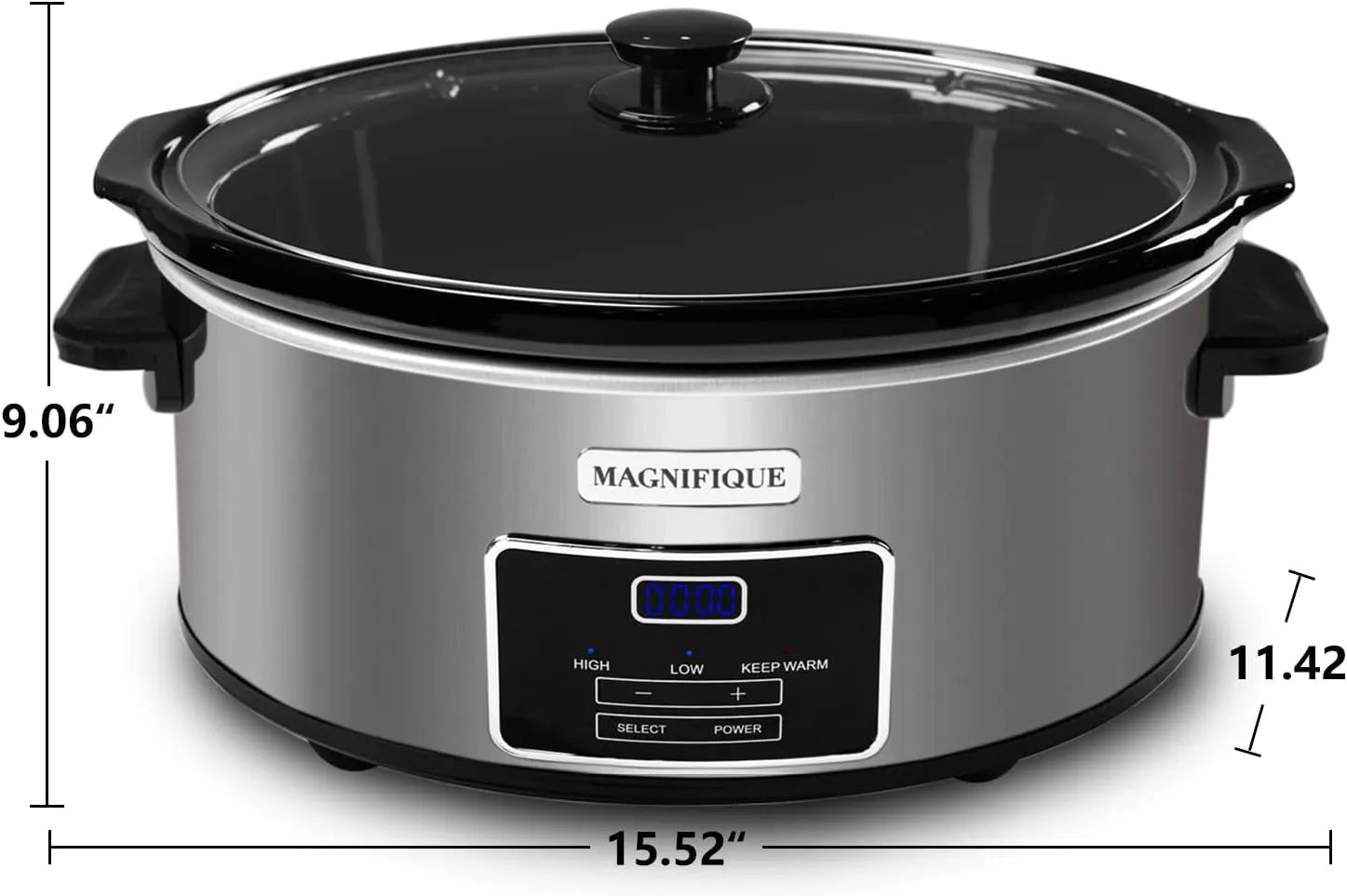 MAGNIFIQUE 6-Quart Casserole Slow Cooker with Timer and Digital Programmable - Small Kitchen Appliance for Family Dinners - Serves 6  People - Heat Settings: Keep Warm, Low and High