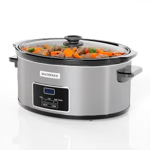 MAGNIFIQUE 6-Quart Casserole Slow Cooker with Timer and Digital Programmable - Small Kitchen Appliance for Family Dinners - Serves 6  People - Heat Settings: Keep Warm, Low and High