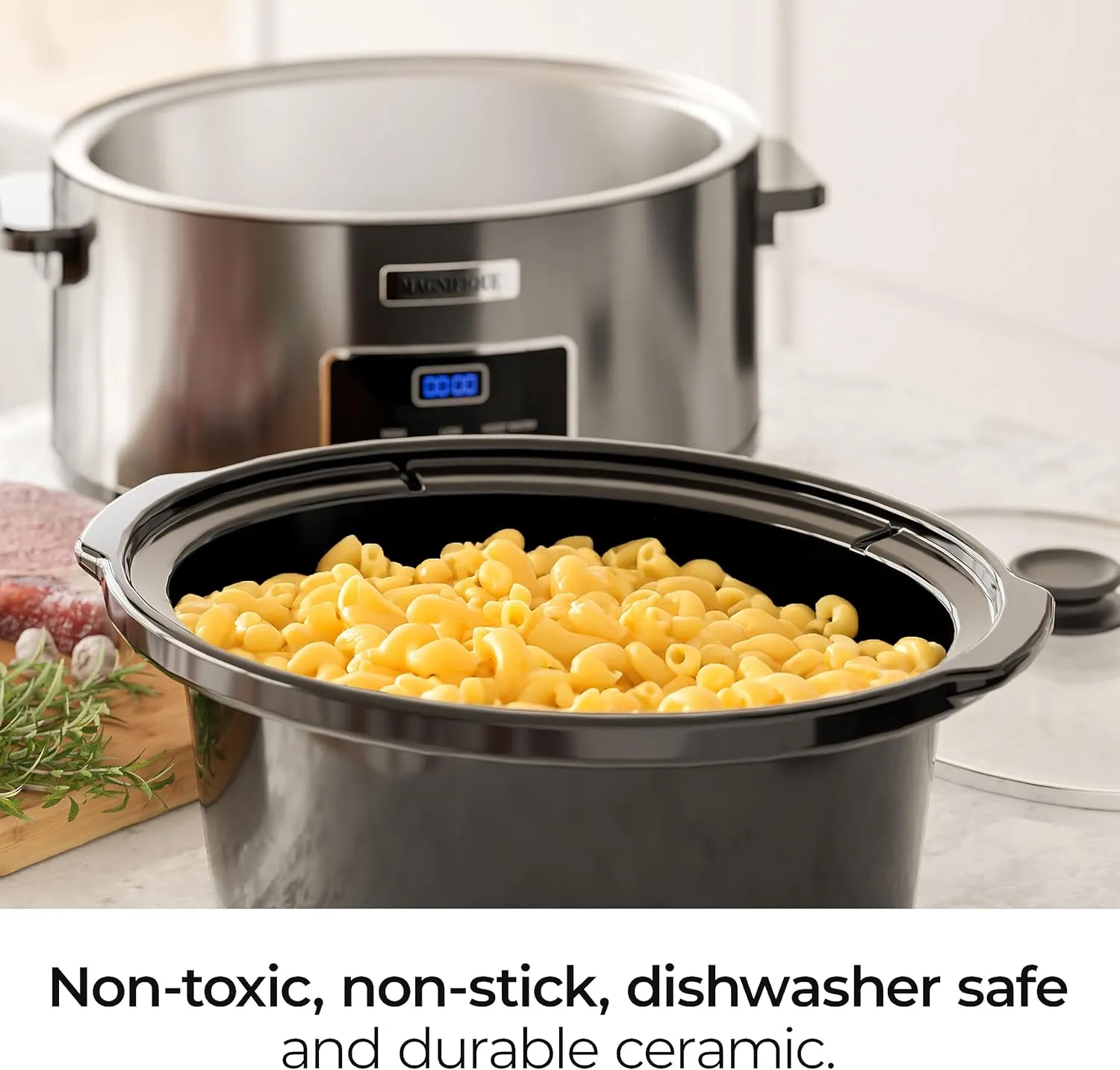 MAGNIFIQUE 6-Quart Casserole Slow Cooker with Timer and Digital Programmable - Small Kitchen Appliance for Family Dinners - Serves 6  People - Heat Settings: Keep Warm, Low and High