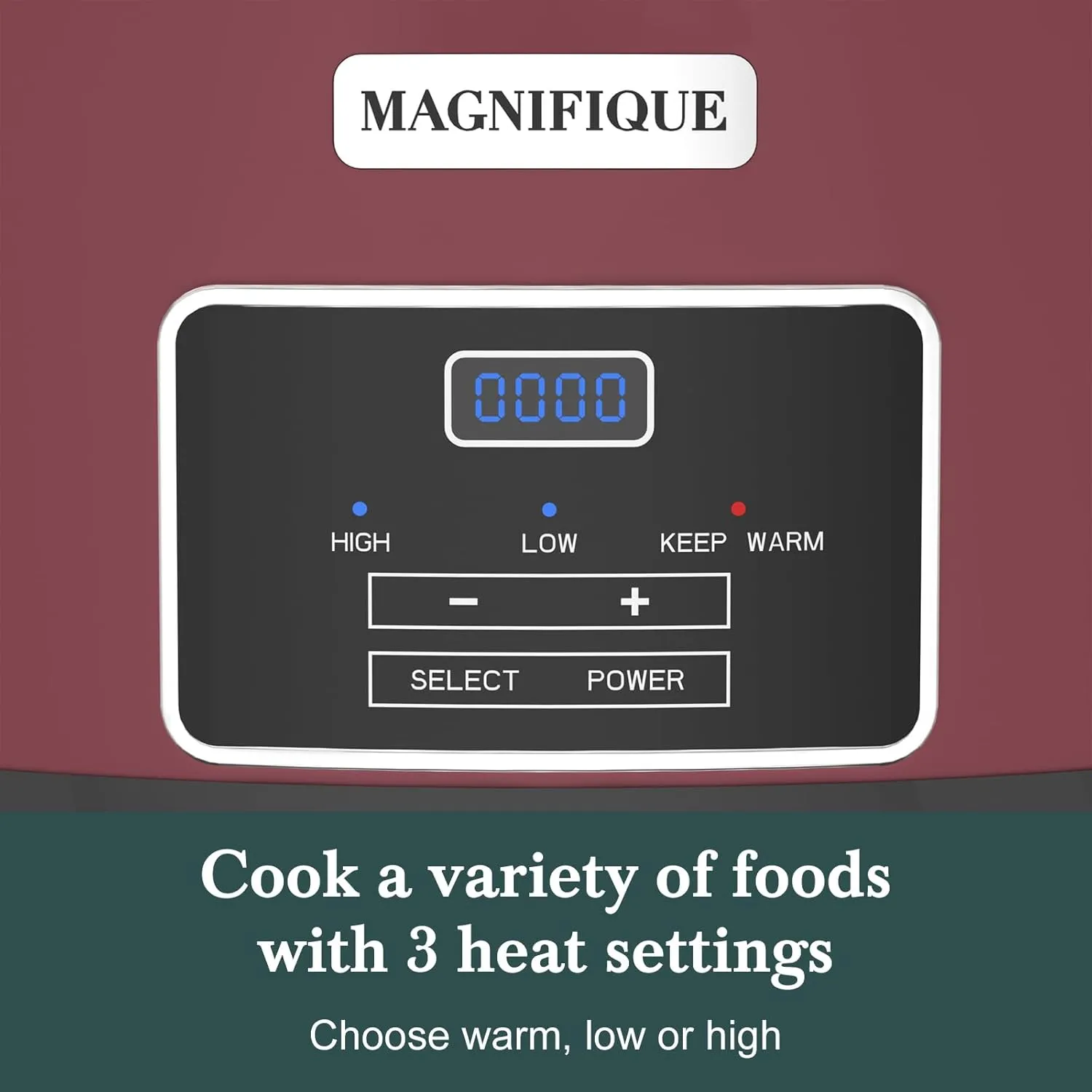 MAGNIFIQUE 6-Quart Programmable Slow Cooker with Timer - Small Kitchen Appliance for Family Dinners - Serves 6  People - Heat Settings: Keep Warm(Red Shell   White Ceramic Liner)