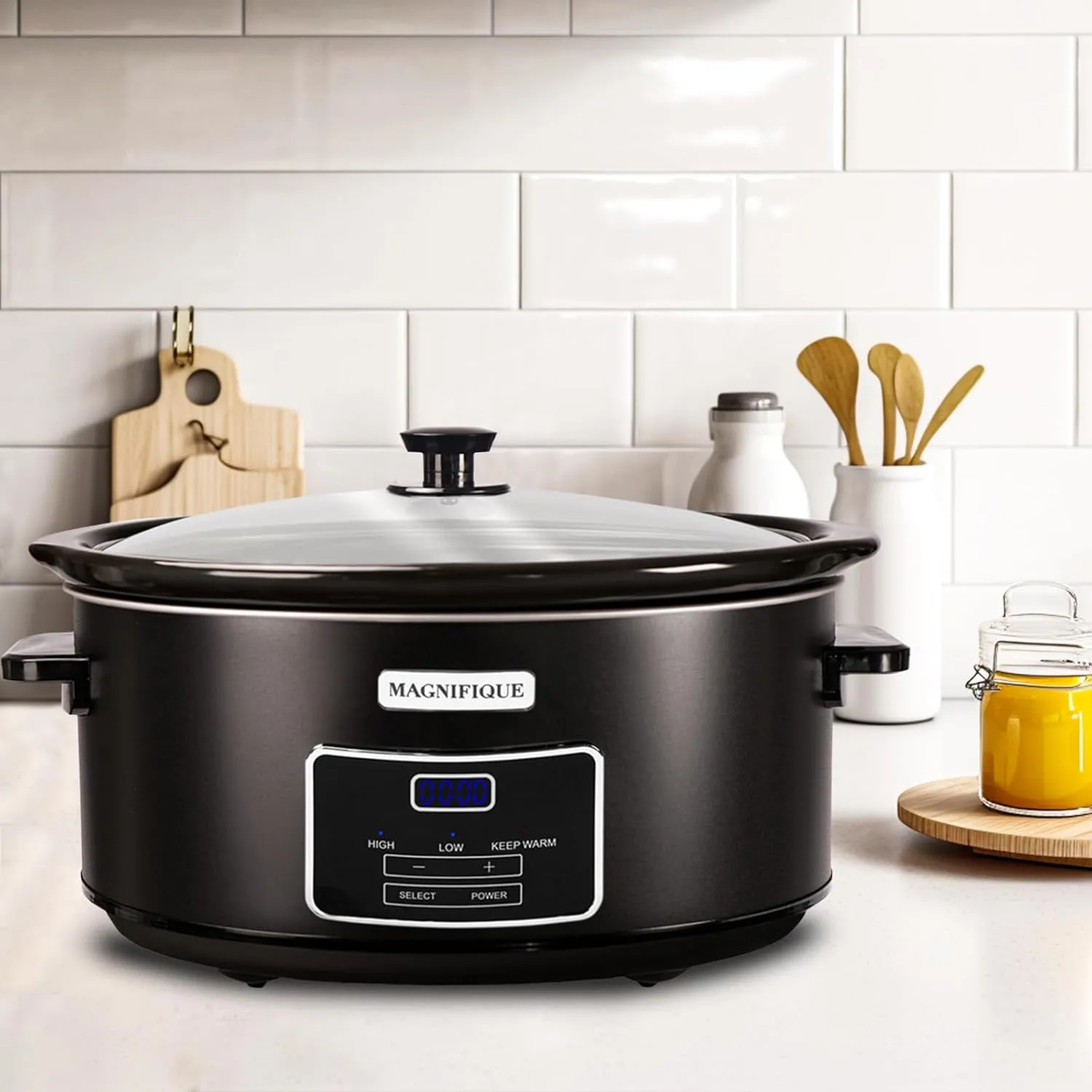 MAGNIFIQUE 7-Quart Casserole Slow Cooker with Timer and Digital Programmable - Small Kitchen Appliance for Family Dinners - Serves 6  People - Heat Settings: Keep Warm, Low and High