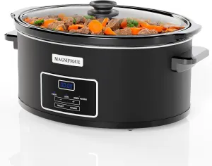MAGNIFIQUE 7-Quart Casserole Slow Cooker with Timer and Digital Programmable - Small Kitchen Appliance for Family Dinners - Serves 6  People - Heat Settings: Keep Warm, Low and High