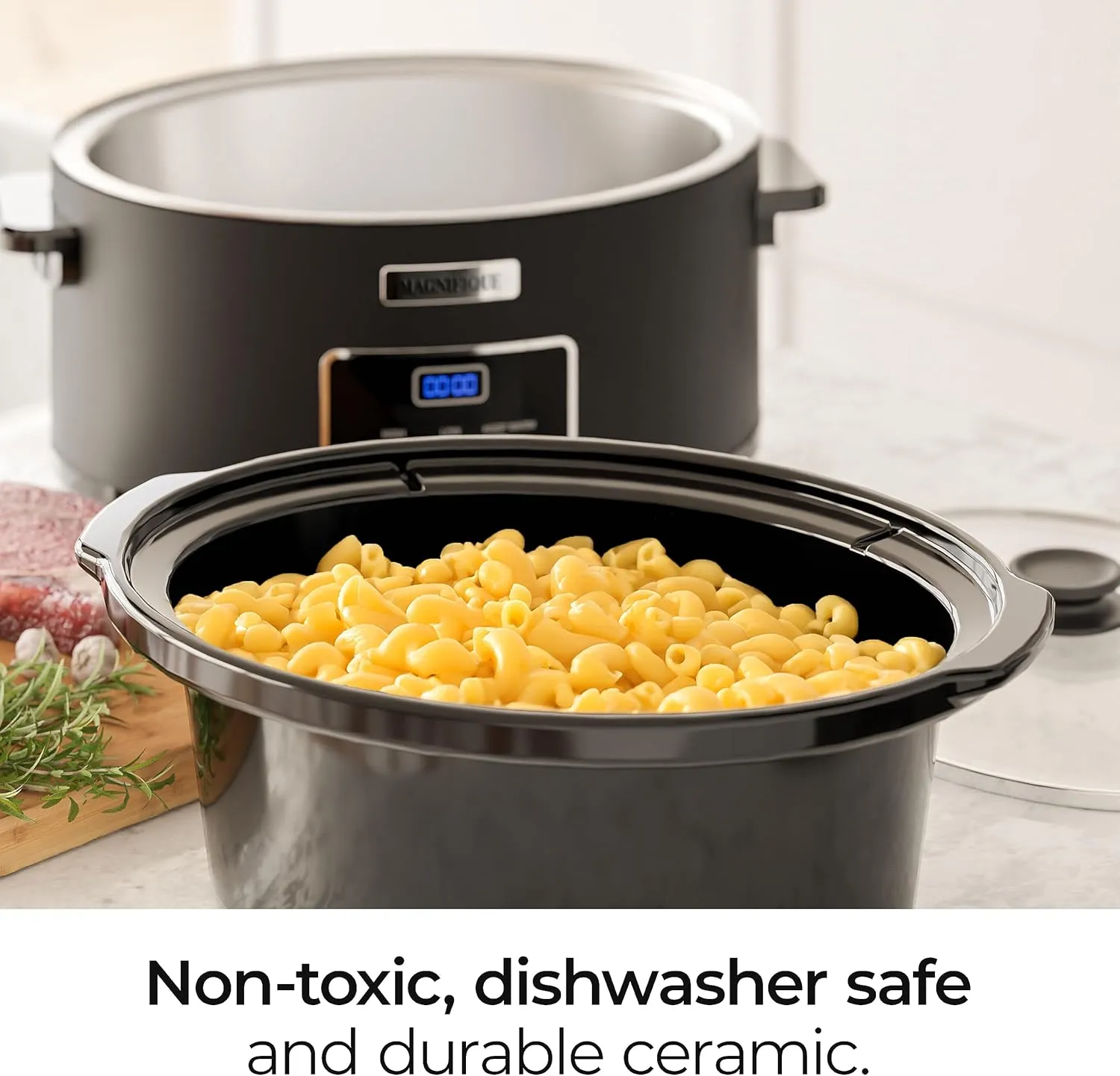 MAGNIFIQUE 7-Quart Casserole Slow Cooker with Timer and Digital Programmable - Small Kitchen Appliance for Family Dinners - Serves 6  People - Heat Settings: Keep Warm, Low and High