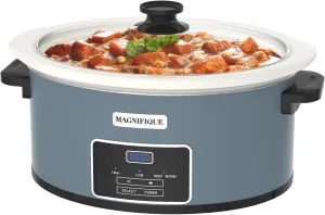 MAGNIFIQUE 7-Quart Programmable Slow Cooker with Timer Keep Warm - Small Kitchen Appliance for Family Dinners - Serves 6  People (Blue)