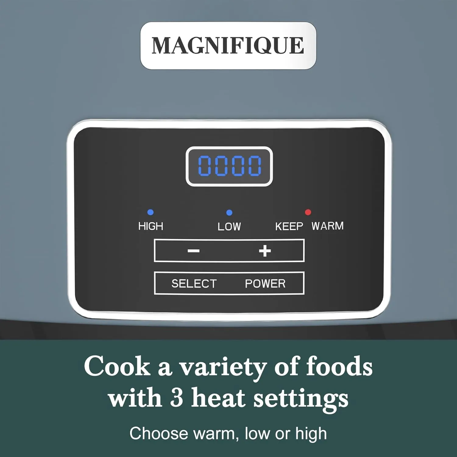 MAGNIFIQUE 7-Quart Programmable Slow Cooker with Timer Keep Warm - Small Kitchen Appliance for Family Dinners - Serves 6  People (Blue)