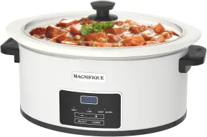 MAGNIFIQUE 7-Quart Programmable Slow Cooker with Timer Keep Warm - Small Kitchen Appliance for Family Dinners - Serves 6  People (White)