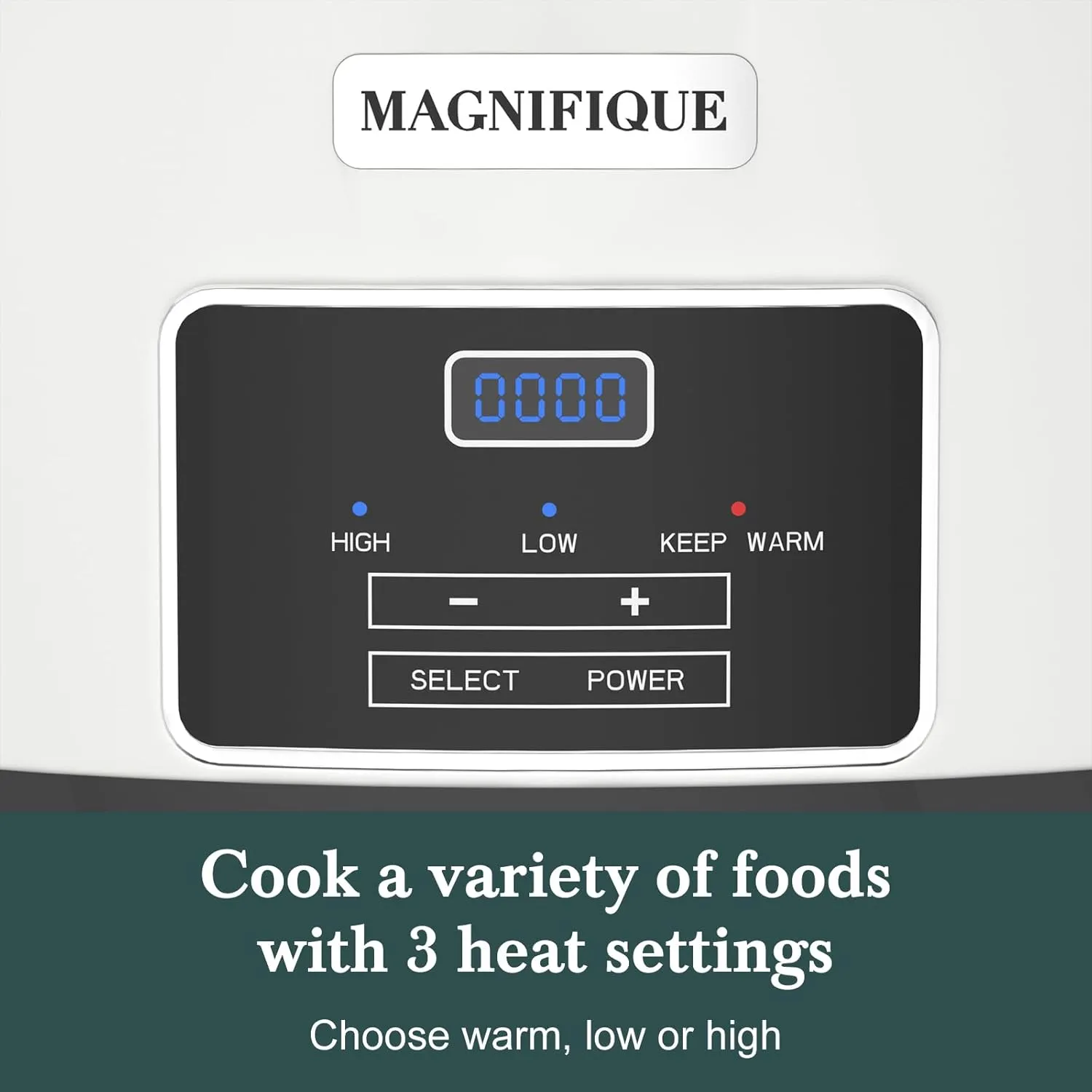 MAGNIFIQUE 7-Quart Programmable Slow Cooker with Timer Keep Warm - Small Kitchen Appliance for Family Dinners - Serves 6  People (White)