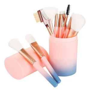 Makeup Brush Set With Storage Barrel - Pack of 12 (Light Pink)
