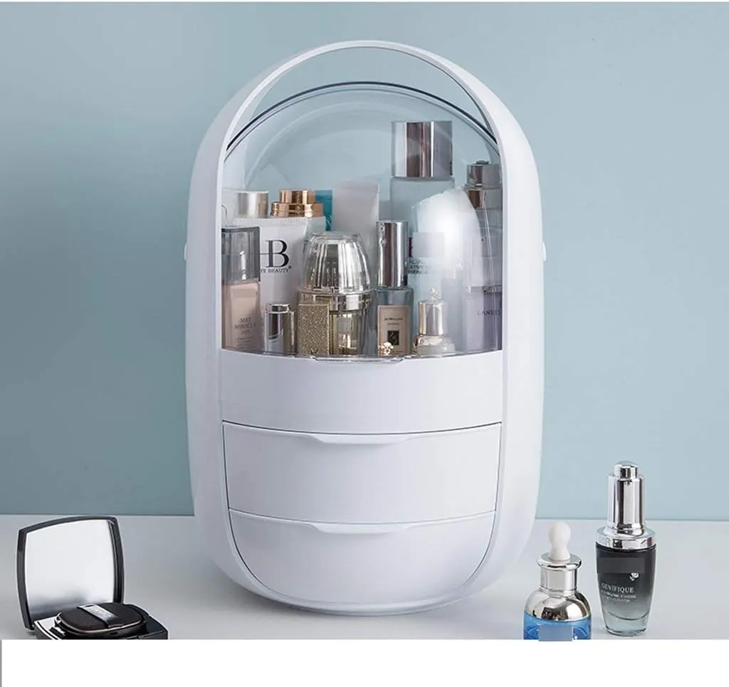 Makeup Organizer Makeup Organizer Oval Transparent Cosmetic Storage Display Cabinet Large Capacity Can Hold Jewelry Makeup Brush Lipstick Etc It Can Be Portable Handle Makeup Storage