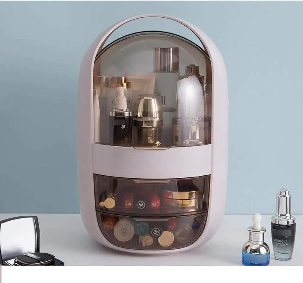 Makeup Storage Showcase Makeup Organizer Oval Transparent Cosmetic Storage Display Cabinet Large Capacity Can Hold Jewelry Makeup Brushes Lipstick etc. It can be a portable handle Cosmetic Maker (Col