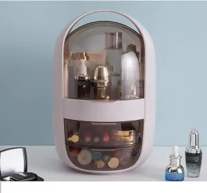 Makeup Storage Showcase Makeup Organizer Oval Transparent Cosmetic Storage Display Cabinet Large Capacity Can Hold Jewelry Makeup Brushes Lipstick etc. It can be a portable handle Cosmetic Maker (Col