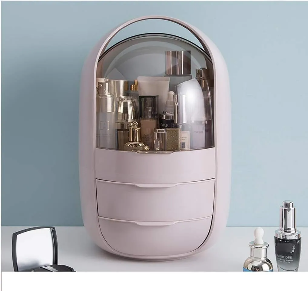 Makeup Storage Showcase Makeup Organizer Oval Transparent Cosmetic Storage Display Cabinet Large Capacity Can Hold Jewelry Makeup Brushes Lipstick etc. It Can Be Portable Handle Cosmetic Manufacturer