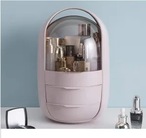 Makeup Storage Showcase Makeup Organizer Oval Transparent Cosmetic Storage Display Cabinet Large Capacity Can Hold Jewelry Makeup Brushes Lipstick etc. It Can Be Portable Handle Cosmetic Manufacturer