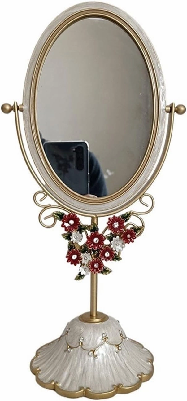 Makeup Mirror Enamel Double-Sided Desktop Vanity Mirror Home Bedroom Retro Vanity Mirror Nordic Iron Oval Vanity Mirror Vanity Mirror
