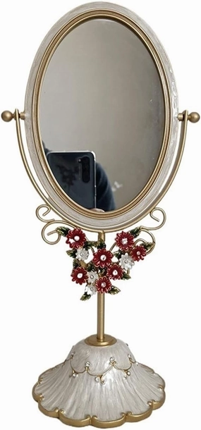 Makeup Mirror Enamel Double-Sided Desktop Vanity Mirror Home Bedroom Retro Vanity Mirror Nordic Iron Oval Vanity Mirror Vanity Mirror