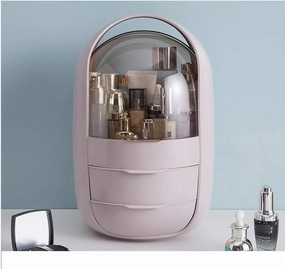Makeup Organizer Makeup Organizer Oval Transparent Cosmetic Storage Display Cabinet Large Capacity Can Hold Jewelry Makeup Brush Lipstick Etc It Can Be Portable Handle Makeup Storage
