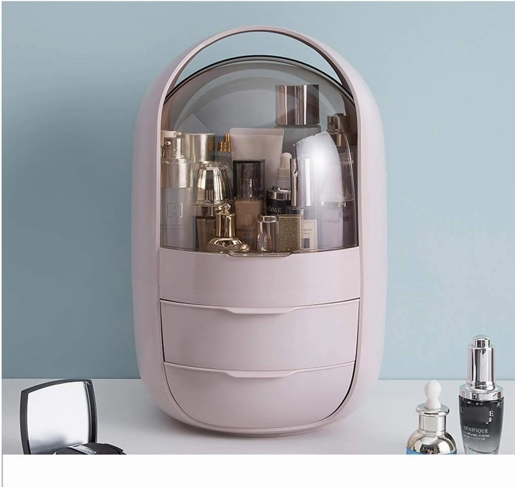 Makeup Organizer Makeup Organizer Oval Transparent Cosmetic Storage Display Cabinet Large Capacity Can Hold Jewelry Makeup Brush Lipstick Etc It Can Be Portable Handle Makeup Storage