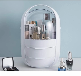 Makeup Storage Showcase Makeup Organizer Oval Transparent Cosmetic Storage Display Cabinet Large Capacity Can Hold Jewelry Makeup Brushes Lipstick etc. It Can Be Portable Handle Cosmetic Manufacturer